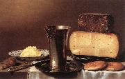 SCHOOTEN, Floris Gerritsz. van Still-life with Glass, Cheese, Butter and Cake A Spain oil painting reproduction